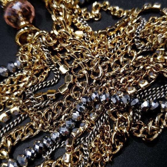 Chico's Pink Crystal Faux Pearl Multi-Strand Chain Necklace, 27 Inches - Picture 12 of 12